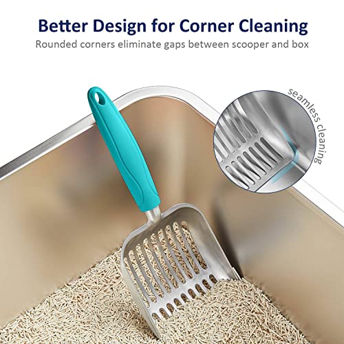 WePet Cat Litter Scoop, Aluminum Alloy Sifter, Kitty Metal Scooper, Deep Shovel, Long Handle, Poop Sifting, Kitten Pooper Lifter, Durable, Heavy Duty, for Litter Box - color: FLAT Aluminum \ #02 Turkish Blue Handle, size: Small