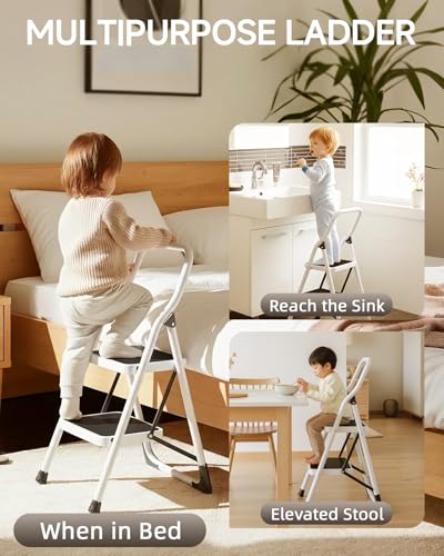 SOLADDER 2 Step Stool, Folding Step Ladder with Wide Anti-Slip Pedal & Safety Lock, Step Stool for Kitchen, Bathroom, Office, 300lbs Capacity - size: 2 Step