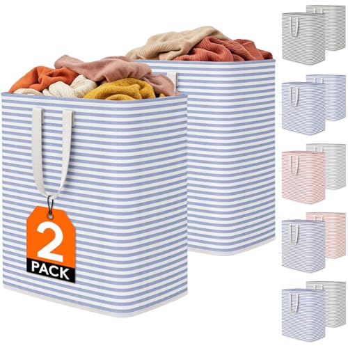 Lifewit 2 Pack Laundry Basket 100L Each, Collapsible Clothes Hamper with Reinforced Handles, Freestanding Waterproof Design for Bedroom and Laundry Room, Blue 200L Total - color: Blue, size: 2 x 100L