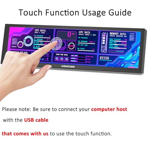 8.8 Inch Small Touchscreen Monitor, PC Temperature Display 1920x480, 60Hz HDMI PC Sensor Panel Display, IPS Mini Screen for Raspberry Pi, AIDA64 CPU RAM Data Temperature Monitor for ARGB Computer Case - size: 8.8