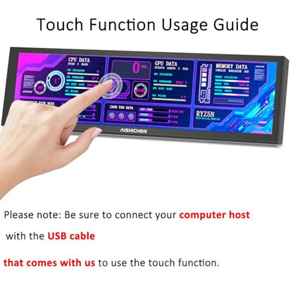 8.8 Inch Small Touchscreen Monitor, PC Temperature Display 1920x480, 60Hz HDMI PC Sensor Panel Display, IPS Mini Screen for Raspberry Pi, AIDA64 CPU RAM Data Temperature Monitor for ARGB Computer Case - size: 8.8