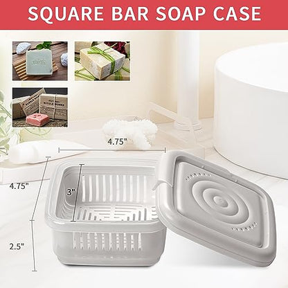 Square Soap Travel Case with Lid Bar Soap Tray and Drain Rack for Bathroom Shower, Portable Soap Rest Holder for Gym, Travel, Camping, Tightly Closed White Soap Box - size: Set of 1