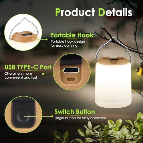 BOBKID LED Camping Lantern, Rechargeable Camping Light, 4 Modes Outdoor Flashlights Lanterns with 1000LM, Water Resistant Portable Emergency Camp Light for Hurricane Hiking Survival Kits - Khaki - color: Khaki