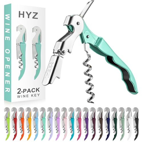 HYZ 2-Pack Wine Opener Waiter Corkscrew, Professional Wine Key for Servers, Bartender with Foil Cutter, Manual Wine Bottle Opener Double Hinged (Mint Green) - color: Mint Green