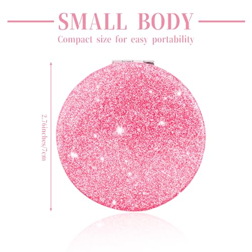 Dimeho Cosmetic Compact Mirror Folding Glitter Round Mini Makeup Mirror Portable Bling Magnifying Vanity Mirror Cute Travel Double-Sided Mirror for Women Purse Handbag Wallet Home Office
