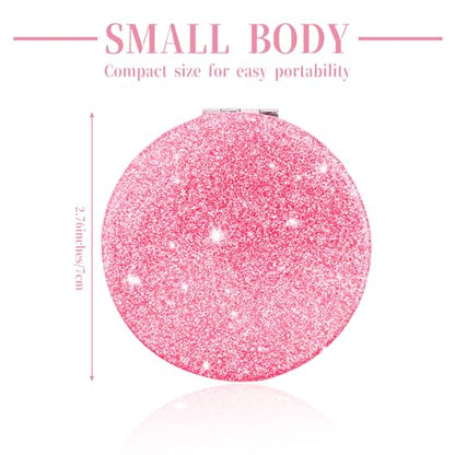 Dimeho Cosmetic Compact Mirror Folding Glitter Round Mini Makeup Mirror Portable Bling Magnifying Vanity Mirror Cute Travel Double-Sided Mirror for Women Purse Handbag Wallet Home Office