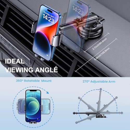 Phone Mount for Car Phone Holder [Military-Grade Suction & Stable Clip] Car Phone Holder Mount Windshield Dashboard Air Vent Universal Automobile Mount Fit Shower & Wall Mounts iPhone - style: Modle-B