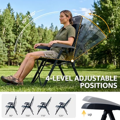 EVER ADVANCED Folding Camping Chair 4 Position Adjustable Recliner with High Back Support Portable for Adults, 300lbs Weight Capacity, Black - color: Classic Black