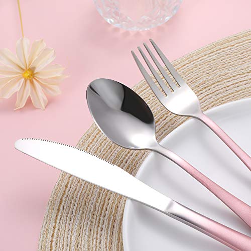 Travel Utensils,Reusable Silverware Set To Go Portable Cutlery Set with a Waterproof Carrying Case for Lunch Boxes Workplace Camping Picnic (GraPink) - color: Gradient Pink + TeaSpoon