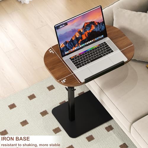 Solid Wood C Shaped Side Table for Sofa/Bed, Adjustable Height C Shaped End Table Metal Base, 360°Swivel/Flip Top Couch Tables That Slide Under, Small Spaces Laptop Stand Coffee Table (Walnut A) - color: Walnut a
