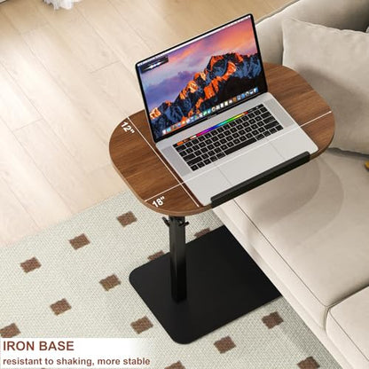 Solid Wood C Shaped Side Table for Sofa/Bed, Adjustable Height C Shaped End Table Metal Base, 360°Swivel/Flip Top Couch Tables That Slide Under, Small Spaces Laptop Stand Coffee Table (Walnut A) - color: Walnut a