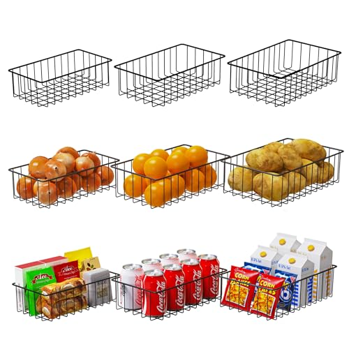 Joben Oligey 9 PACK (3 Szie) Small Wire Storage Baskets for Organizing,Pantry Organization Bins for Cabinets, Metal Basket for Kitchen, Bathroom Organizer (Black-9) - color: Black-9