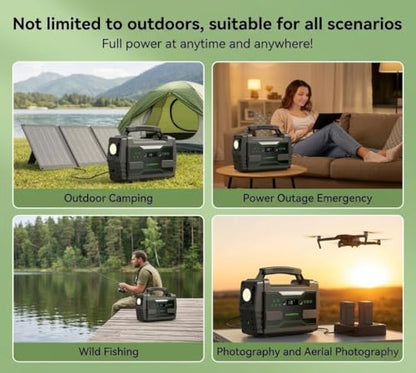 MARBERO Solar Generator 155Wh with 30W Solar Panel Portable Power Station with 2x 100W AC Outlets(Peak 150W), QC3.0 USB UL Certified for Home Blackout, Camping, RV Travel, Ultra-Light & Silent Fan - color: Green Black