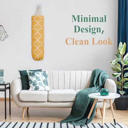 Plastic Bag Holder, Washable Grocery Bag Holder for Plastic Bags Storage Dispenser with Hanging Loop, Wall Mount Trash Bags Dispenser for Home Kitchen Cabinet - color: Ginger Yellow