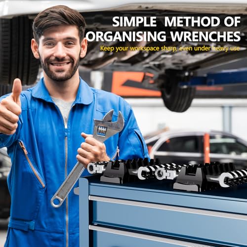 WAENLIR 48PCS Magnetic Modular Wrench Organizer Set-Tool Drawer Storage Rack with Metric&SAE Labels, Wrench Holder with Magnet, Perfect Tool Gift for Men, father, boyfriend, DIYers & Mechanics (Black) - color: Black