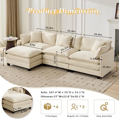 SoarFlash Chenille Sectional Middle Position Sofa, Beige - color: Beige, size: 1 Middle Seat