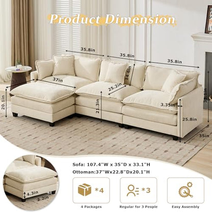 SoarFlash Chenille Sectional Middle Position Sofa, Beige - color: Beige, size: 1 Middle Seat