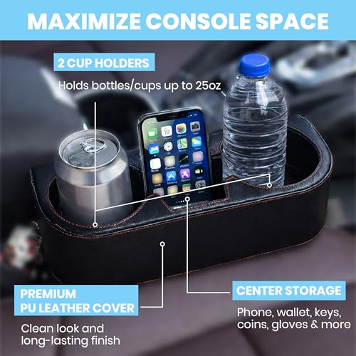 Car Cup Holder, Auto Front Seat Cup Holder, PU Leather Cover Cup Drink Holder, Car Seat Gap Filler Organizer, Side Cup Holder for Car Coin Bucket, Cell Mobile Phone Holder, Black - color: Black