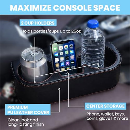 Car Cup Holder, Auto Front Seat Cup Holder, PU Leather Cover Cup Drink Holder, Car Seat Gap Filler Organizer, Side Cup Holder for Car Coin Bucket, Cell Mobile Phone Holder, Black - color: Black