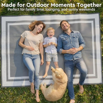 Mattitude Outdoor Rug Reversible Portable Plastic Straw Camping Rugs for Outside RV,Large Waterproof Outdoor Area Rugs for Patio,Deck,Porch,Balcony(5'x 8',White&Gray) - size: 5' x 8' (Rectangular)