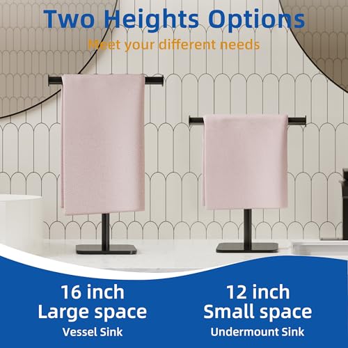 RUACQ Hand Towel Stand, 16" T-Shape Hand Towel Holder Stand for Bathroom, Kitchen and Countertop Towel Holder 304 Stainless Steel Hand Towel Rack with Weighted Base (Matte Black) - color: Matte Black, size: Tall - 16''