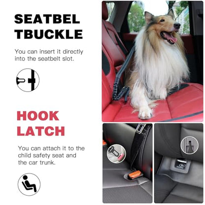 AUBELL Dog Seat Belt for Car,2 Pack Set 3-in-1 Adjustable Reflective Bungee Heavy Duty Dog Car Harness Tether with Clip Hook Latch & Buckle,Swivel Zinc Alloy Carabiner,Black+Black - color: Set Black+Black