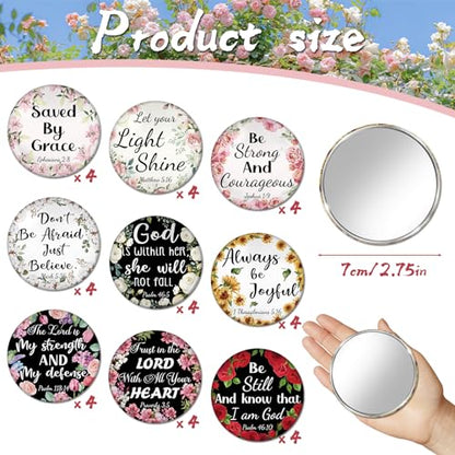 36 Pcs Mini Christian Compact Mirror Christian Gifts Bulk Floral Bible Verse Mini Compact Mirrors Religious Scripture Gifts Inspirational Portable Mirror for Women Coworkers Church Party Favors