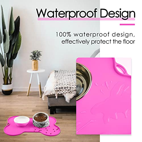 Super Design Dog Food Mat Dog Bowl Mat for Food and Water Silicone Non Spill Cat Feeding Mat Puppy Placemat Waterproof - 20.5" x 14.5", Rose - color: Rose
