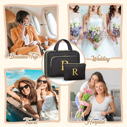 Personalized Gifts for Women, Initial Toiletry Bag Hanging Travel Organizer & Makeup Cosmetic Bag with Embroidery Letter Teacher Appreciation Gift Birthday Mothers Day Gifts for Mom Wife Friend Sister - style: B