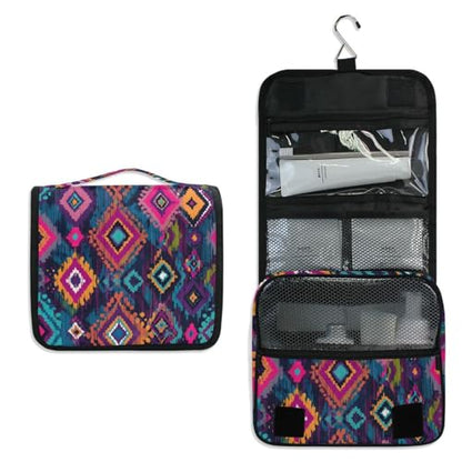 Boho Aztec Hanging Toiletry Makeup Bag Travel Organizers Toiletries Cosmetics Bag for Women Men - color: Aztec