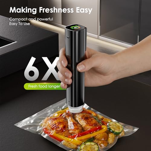 Elxis Vacuum Sealer, Portable handheld Vacuum Sealer + 30 Reusable Vacuum Bags, Portable Food Sealer, With LED pressure display, 2-Speed Pressure Control (60/80 Kpa) - size: Vacuum Sealer + 30 Bags