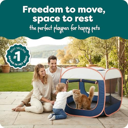 FurHaven Soft-Sided Dog & Cat Playpen, Portable Foldable Indoor & Outdoor Pet Playpen with Mesh Windows & Zippered Door, Navy, Extra Large