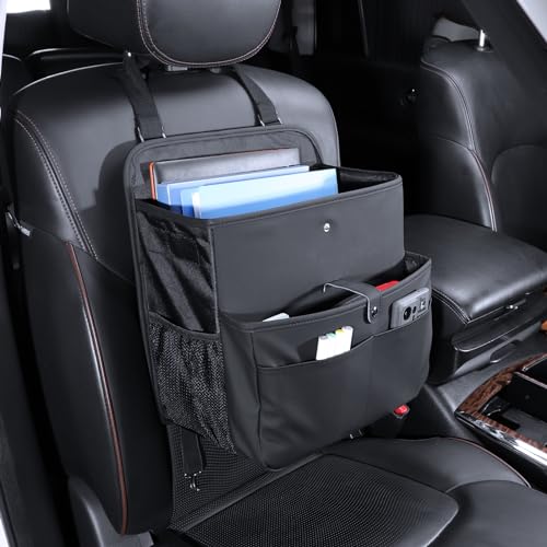 TAIKOO Front Seat Car Organizer Passenger Seat Organizer for Car Truck SUV | Leather Car Seat Organizer with Large 13.8" Pocket for Laptop Tablet File Folder, Hanging Backseat Storage for Vehicle