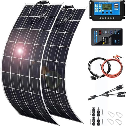 800 Watt Solar Panel Kit, 2×400 Watt Flexible Solar Power Panel Photovoltaic Module with 40A Solar Charge Controller & Inverter Monocrystalline Solar Panel for Camping Off Grid Battery Charging Boat - color: 800 Watt Kit