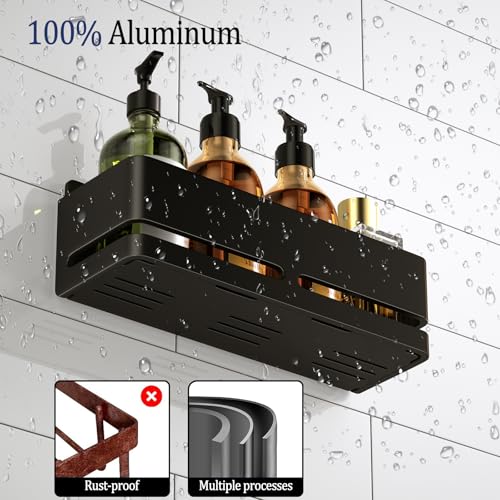 Shower Caddy, 2-Pack Shower Shelf, Heavy-Duty Bathroom Storage Shelf, Large Capacity No-Drill Bathroom Organizer, Black Metal Storage Basket, Adhesive Installation - size: Black-2 layers