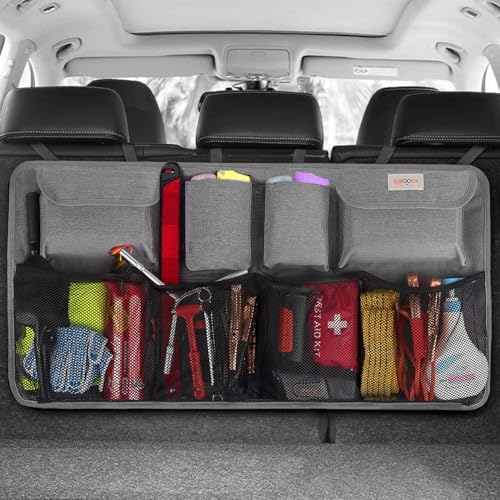 SURDOCA Car Trunk Organizer, LARGE CAPACITY(43 x 19 in) Car Storage Bag with 8 Pockets, 7X Upgraded Trunk Storage Organizer for Car, SUV, Truck, MPV - color: Grey, size: XL-43.3x18.9in