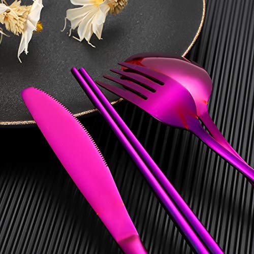 Travel Utensils,Reusable Silverware Set To Go Portable Cutlery Set with a Waterproof Carrying Case for Lunch Boxes Workplace Camping Picnic (Purple) - color: Purple