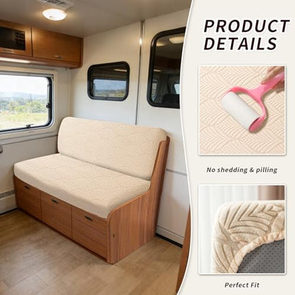 RV Dinette Cushion Covers, 2PCS Leaf RV Couch Cover, Camper Cushion Covers, Camper-rv Sofa Cover for Couch, Bench Seat & Dinette Booth Cushions(Beige White,[39.4" to 49.2"]×[19.7" to 25.6"]) - color: Leaf/Beige White/2pcs