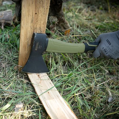 KSEIBI Hatchet with Sheath, Camping Axe for Splitting and Kindling Wood, Forged Steel Blade with Anti-Slip and Shock Reduction Handle Great Throwing Hatchets (Sausalito Green) - style: Sausalito Green