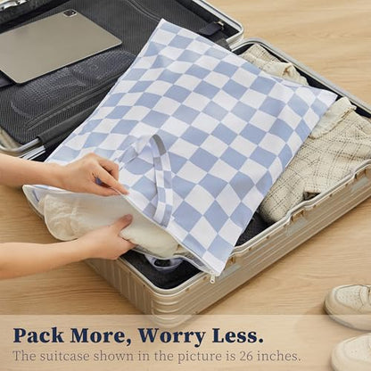 Ohocut Checkered 2 Pcs Large Travel Laundry Bags for Dirty Clothes, Aesthetic Trendy Waterproof Washable Laundry Bag with Handle for Travel, Gym, Swimming Pool, Blue - color: Blue