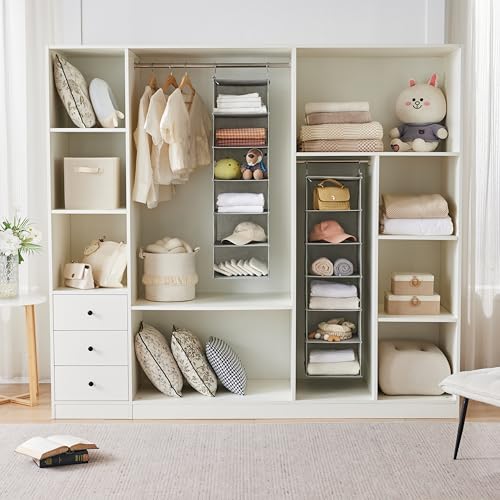 MAX Houser 6 Tier Shelf Hanging Closet Organizer, Closet Hanging Shelf with 2 Sturdy Hooks for Storage,2 Pack, Foldable (Light Grey) - color: Light Grey-2