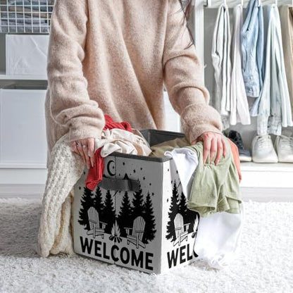 Welcome To Camping Foldable Storage Box with Handle Organizer Containers for Home Office Clothes Office Supplies - color: style