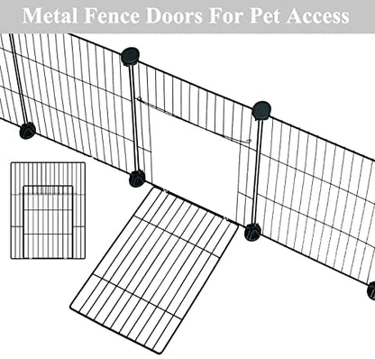 LANGXUN DIY Small Animal Playpen, Pet Playpen with Door and Waterproof Mat, Rabbit Guinea Pig Cages, Puppy Kitten Playpen | Indoor & Outdoor Portable Metal Wire Yard Fence, 12pcs Metal Pet Panels - style: 12 Metal Panels & Mat (11.8'' x 15")