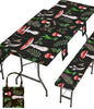 Fitted Picnic Table Cover with Bench Covers Vinyl Waterproof Elastic Edges Fitted Rectangle Table Cloth Patio Tablecloth Camping Essentials Rv Gear Accessories Road Trip Supplies Car Travel Must Have - color: Black Red Mushrooms, size: 72in