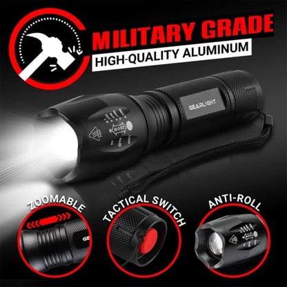 GearLight LED Flashlight Bright, Zoomable Tactical Flashlights with High Lumens and 5 Modes for Emergency and Outdoor Use -Camping Accessories -S1000 - S1000-1 Pack, (Batteries Included) - color: 1 Pack, (Batteries Included)