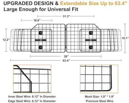 Dog Car Barrier for SUVs, Van, Vehicles, Adjustable Large Pet Barriers, Universal Fit Heavy-Duty Wire Mesh Dog Guard, Pet Divider Gate for Truck Cargo Area, Safety Car Divider, 63.4 Inches - size: 63.4 Inch