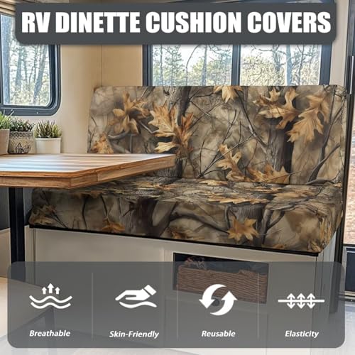 Camo Hunting Wood RV Dinette Cushion Covers 2 PCS Camper Cushion Slipcovers Soft Sofa Cushion Covers Include 1 Bench Cover 1 Backrest Cover Black RV Interior Accessories - color: Camo Hunting Wood