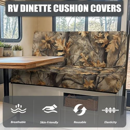 Camo Hunting Wood RV Dinette Cushion Covers 2 PCS Camper Cushion Slipcovers Soft Sofa Cushion Covers Include 1 Bench Cover 1 Backrest Cover Black RV Interior Accessories - color: Camo Hunting Wood