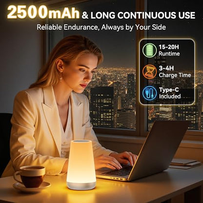 Auxmir Rechargeable LED Night Light, Touch & Remote Control Bedside Lamp with 13 Colors, 5 Brightness Levels, Portable Table Lamp for Kids Baby Nursery, Bedroom, Bathroom, Camping, Silver - color: Silver