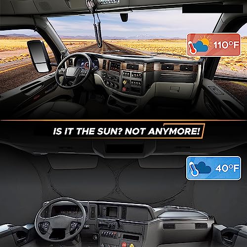 EcoNour Semi-Truck Sun Shade for Windshield (2 Ring) | 240T UV Protective Sunshade for Truck Windshield Maximum Coverage to Block UV/Sun Heat Rays - size: Large-SemiTruck